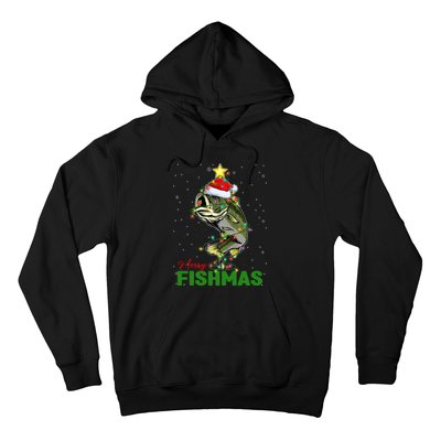 Merry Fishmas Fish Santa Claus Hat & Christmas Tree Lights Hoodie