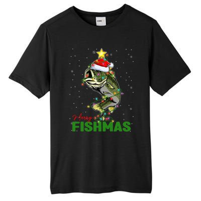 Merry Fishmas Fish Santa Claus Hat & Christmas Tree Lights Tall Fusion ChromaSoft Performance T-Shirt