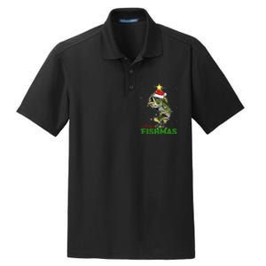 Merry Fishmas Fish Santa Claus Hat & Christmas Tree Lights Dry Zone Grid Polo