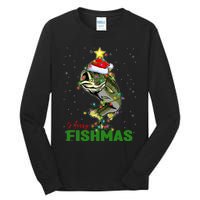 Merry Fishmas Fish Santa Claus Hat & Christmas Tree Lights Tall Long Sleeve T-Shirt