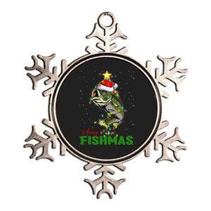 Merry Fishmas Fish Santa Claus Hat & Christmas Tree Lights Metallic Star Ornament