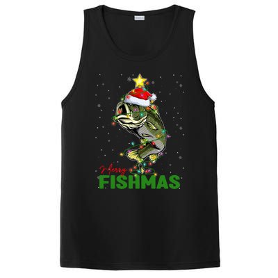 Merry Fishmas Fish Santa Claus Hat & Christmas Tree Lights PosiCharge Competitor Tank