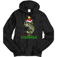 Merry Fishmas Fish Santa Claus Hat & Christmas Tree Lights Tie Dye Hoodie