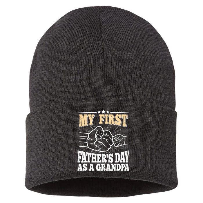 My First Father's Day As A Grandpa Grandfather Fathers Day Sustainable Knit Beanie