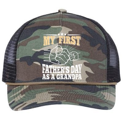 My First Father's Day As A Grandpa Grandfather Fathers Day Retro Rope Trucker Hat Cap