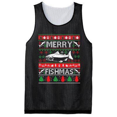 Merry Fishmas Fishing Ugly Christmas Sweater Mesh Reversible Basketball Jersey Tank