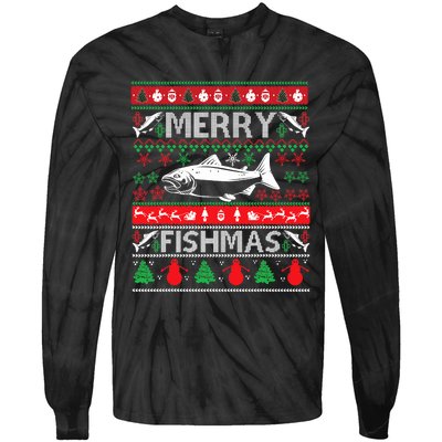 Merry Fishmas Fishing Ugly Christmas Sweater Tie-Dye Long Sleeve Shirt