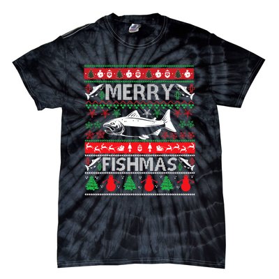 Merry Fishmas Fishing Ugly Christmas Sweater Tie-Dye T-Shirt