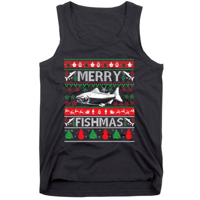 Merry Fishmas Fishing Ugly Christmas Sweater Tank Top