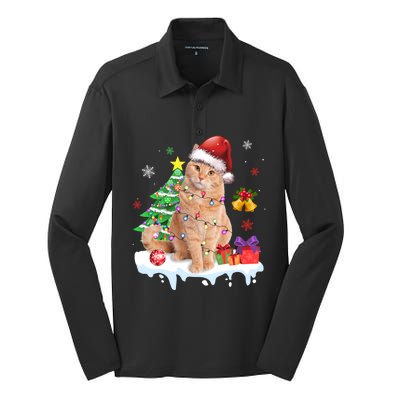 Meowy Feline Festivities Merry Catmas Christmas Cat Cute Gift Silk Touch Performance Long Sleeve Polo