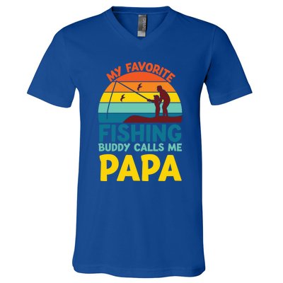 My Favorite Fishing Buddy Calls Me Papa Fisher Dad Funny Gift V-Neck T-Shirt