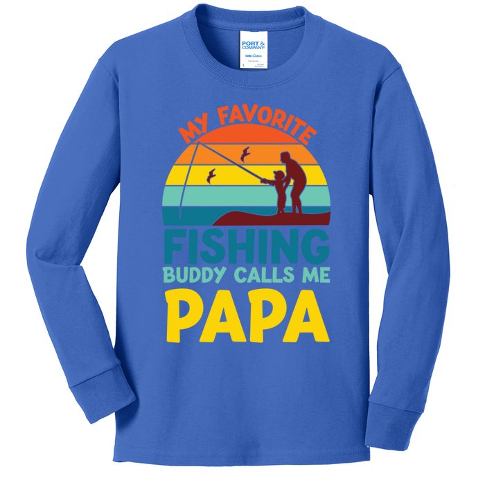 My Favorite Fishing Buddy Calls Me Papa Fisher Dad Funny Gift Kids Long Sleeve Shirt