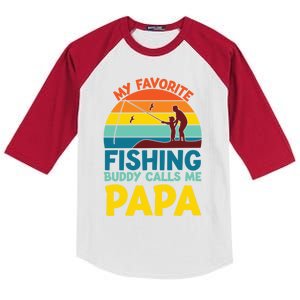 My Favorite Fishing Buddy Calls Me Papa Fisher Dad Funny Gift Kids Colorblock Raglan Jersey