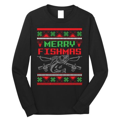 Merry Fishmas Fisherman Fishing Ugly Christmas Long Sleeve Shirt