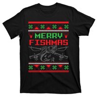 Merry Fishmas Fisherman Fishing Ugly Christmas T-Shirt