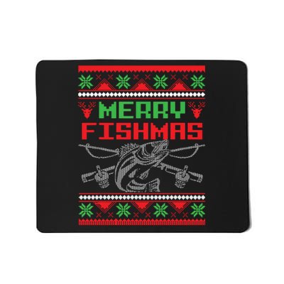 Merry Fishmas Fisherman Fishing Ugly Christmas Mousepad