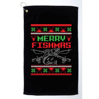 Merry Fishmas Fisherman Fishing Ugly Christmas Platinum Collection Golf Towel