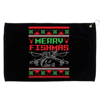 Merry Fishmas Fisherman Fishing Ugly Christmas Grommeted Golf Towel