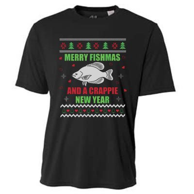 Merry Fishmas Fishing Funny Xmas Crappie For Fisherman Cooling Performance Crew T-Shirt