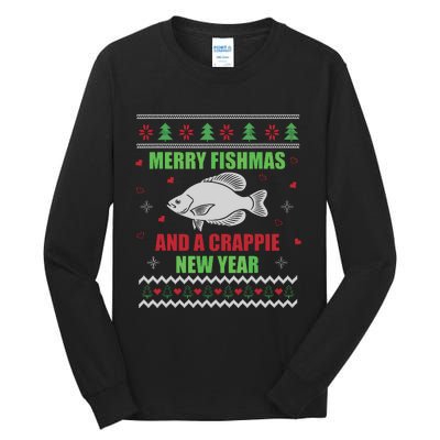 Merry Fishmas Fishing Funny Xmas Crappie For Fisherman Tall Long Sleeve T-Shirt