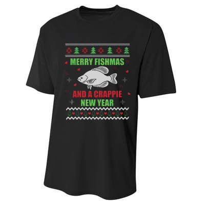 Merry Fishmas Fishing Funny Xmas Crappie For Fisherman Performance Sprint T-Shirt