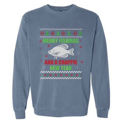 Merry Fishmas Fishing Funny Xmas Crappie For Fisherman Garment-Dyed Sweatshirt