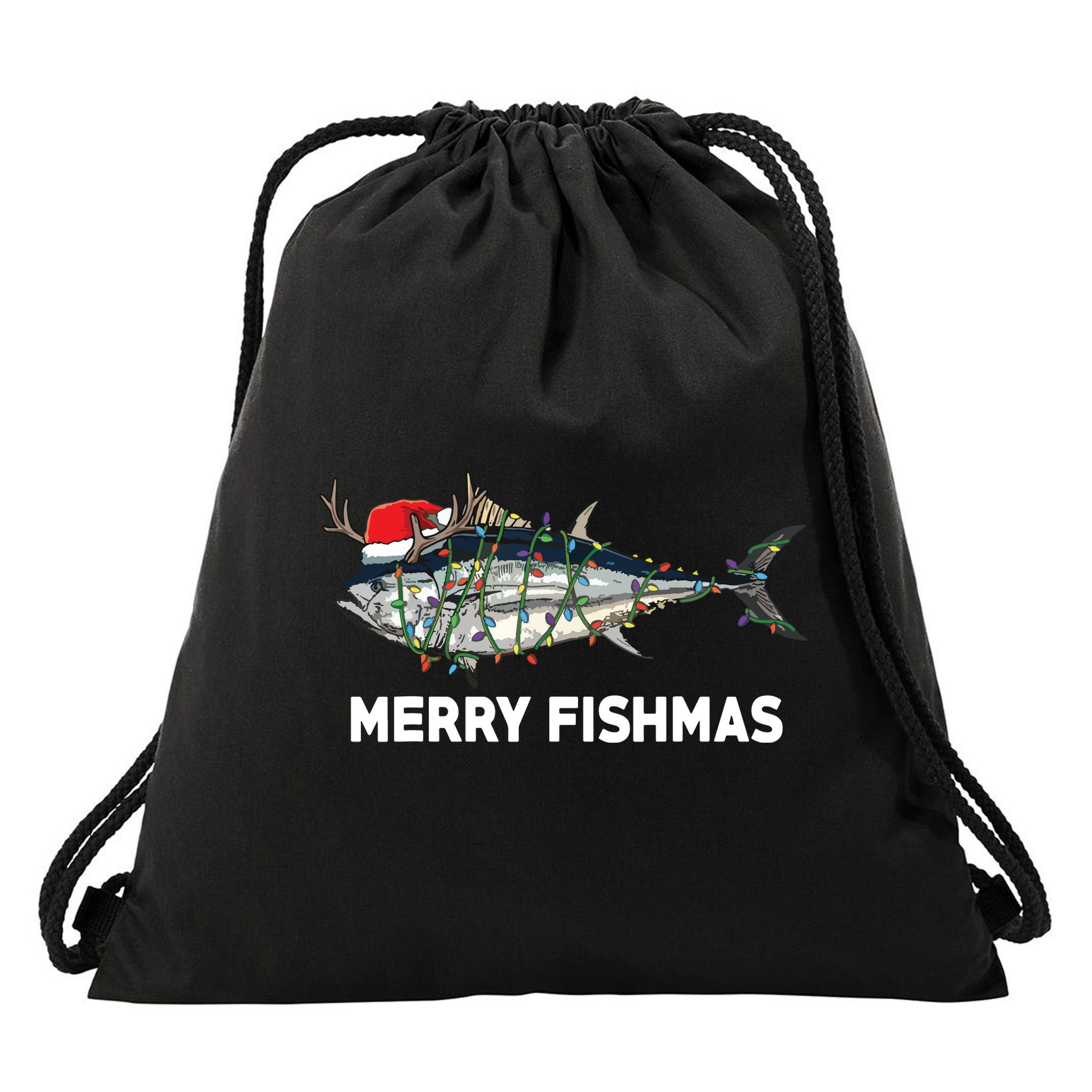 Merry Fishmas Funny Fish Fishing Fisherman Christmas Xmas Drawstring Bag