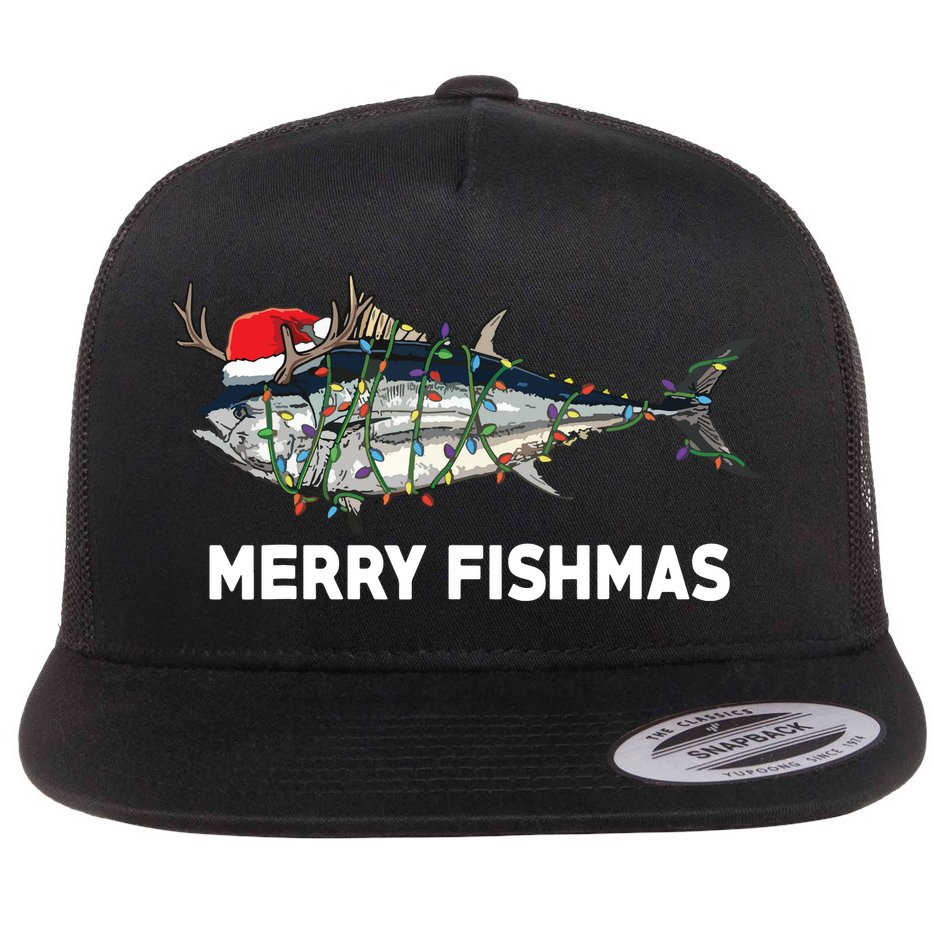 Merry Fishmas Funny Fish Fishing Fisherman Christmas Xmas Flat Bill Trucker Hat