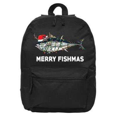 Merry Fishmas Funny Fish Fishing Fisherman Christmas Xmas 16 in Basic Backpack