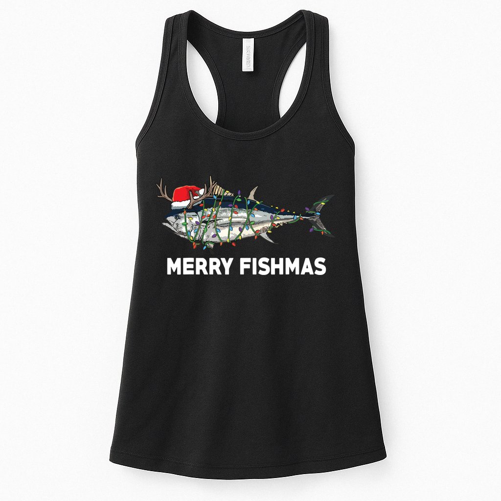 Merry Fishmas Funny Fish Fishing Fisherman Christmas Xmas Womens Tank Top
