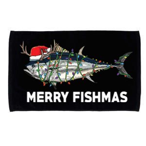 Merry Fishmas Funny Fish Fishing Fisherman Christmas Xmas Microfiber Hand Towel