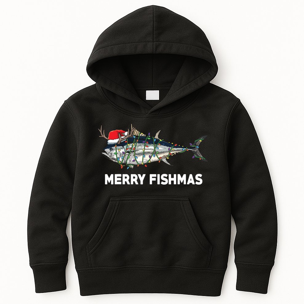 Merry Fishmas Funny Fish Fishing Fisherman Christmas Xmas Kids Hoodie