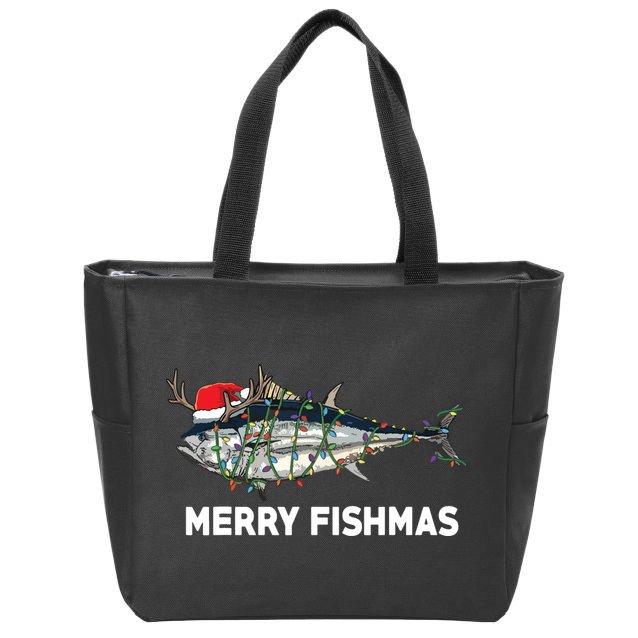 Merry Fishmas Funny Fish Fishing Fisherman Christmas Xmas Zip Tote Bag