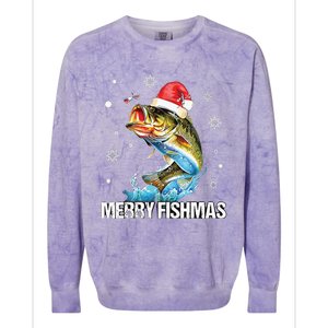 Merry Fishmas Funny Christmas Tree Lights Fish Fishing Rod Colorblast Crewneck Sweatshirt