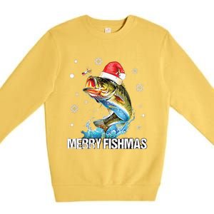 Merry Fishmas Funny Christmas Tree Lights Fish Fishing Rod Premium Crewneck Sweatshirt