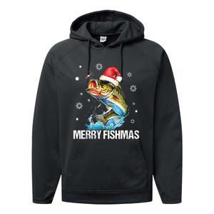 Merry Fishmas Funny Christmas Tree Lights Fish Fishing Rod Performance Fleece Hoodie