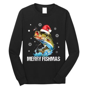 Merry Fishmas Funny Christmas Tree Lights Fish Fishing Rod Long Sleeve Shirt