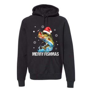 Merry Fishmas Funny Christmas Tree Lights Fish Fishing Rod Premium Hoodie