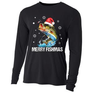 Merry Fishmas Funny Christmas Tree Lights Fish Fishing Rod Cooling Performance Long Sleeve Crew