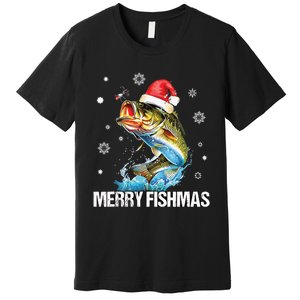 Merry Fishmas Funny Christmas Tree Lights Fish Fishing Rod Premium T-Shirt