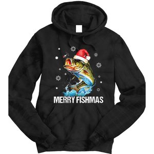 Merry Fishmas Funny Christmas Tree Lights Fish Fishing Rod Tie Dye Hoodie