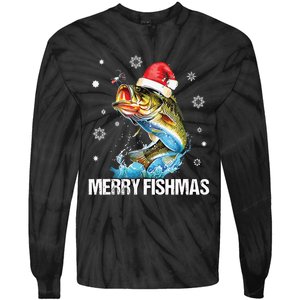 Merry Fishmas Funny Christmas Tree Lights Fish Fishing Rod Tie-Dye Long Sleeve Shirt