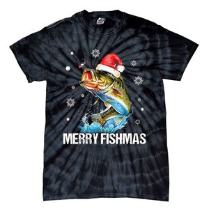 Merry Fishmas Funny Christmas Tree Lights Fish Fishing Rod Tie-Dye T-Shirt