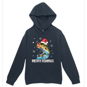 Merry Fishmas Funny Christmas Tree Lights Fish Fishing Rod Urban Pullover Hoodie