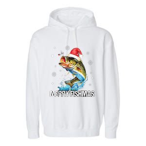 Merry Fishmas Funny Christmas Tree Lights Fish Fishing Rod Garment-Dyed Fleece Hoodie