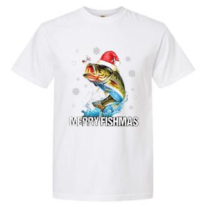 Merry Fishmas Funny Christmas Tree Lights Fish Fishing Rod Garment-Dyed Heavyweight T-Shirt