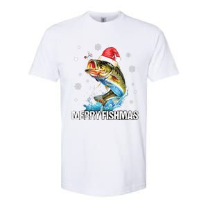 Merry Fishmas Funny Christmas Tree Lights Fish Fishing Rod Softstyle CVC T-Shirt