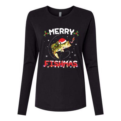 Merry Fishmas Funny Fishing Christmas Pajama Fishers Womens Cotton Relaxed Long Sleeve T-Shirt