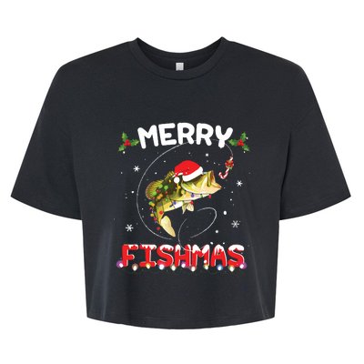 Merry Fishmas Funny Fishing Christmas Pajama Fishers Bella+Canvas Jersey Crop Tee