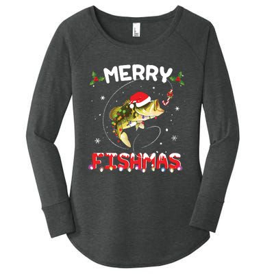 Merry Fishmas Funny Fishing Christmas Pajama Fishers Women's Perfect Tri Tunic Long Sleeve Shirt